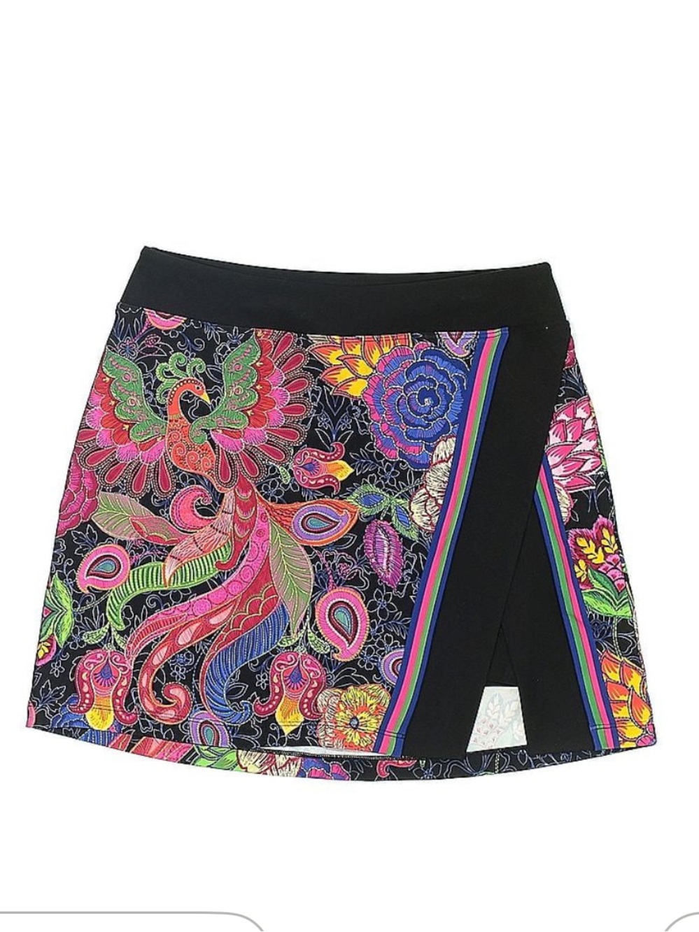 Johnny Was Black Multicolor Paisley Mini Skirt